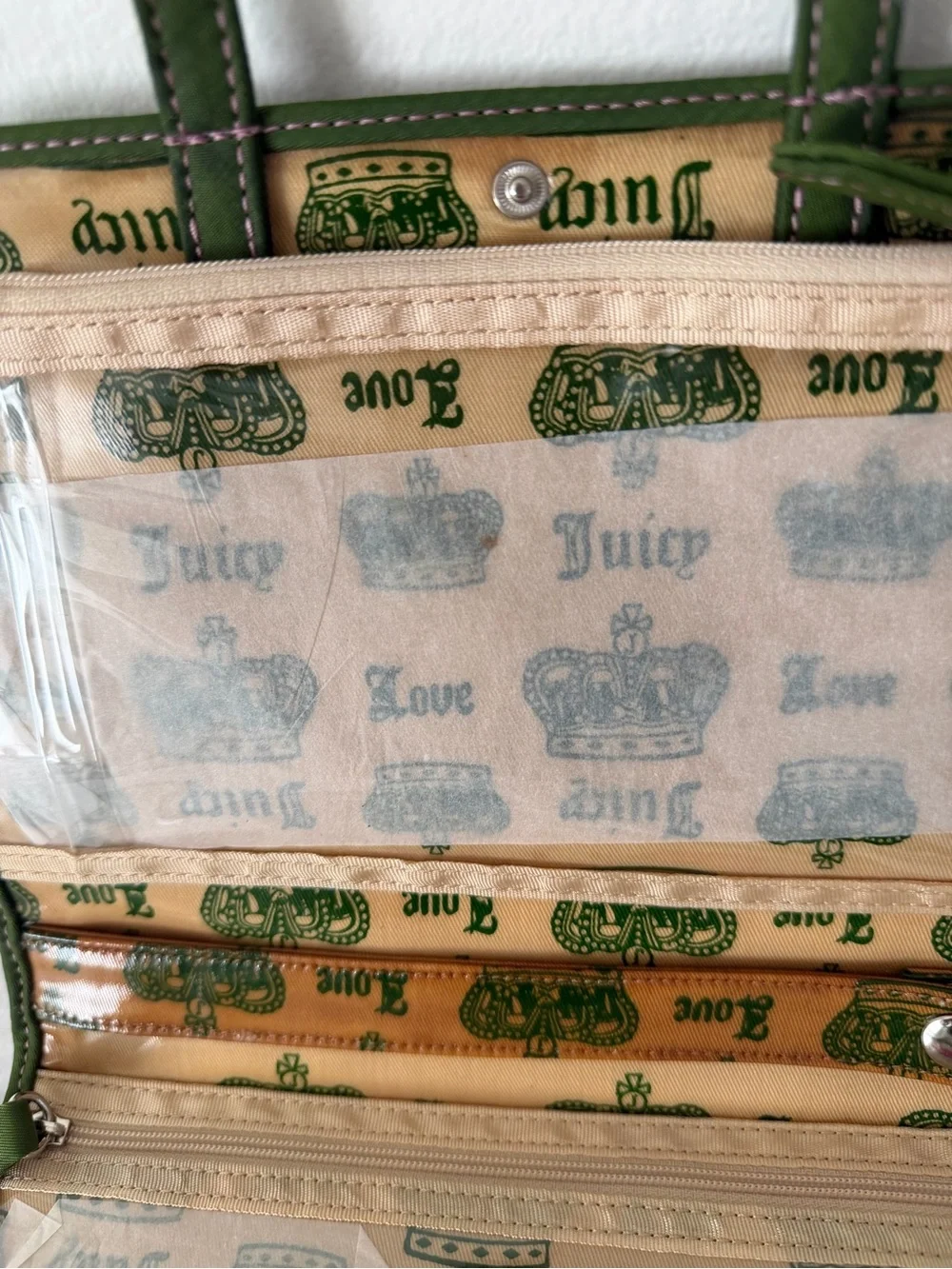 Y2K Juicy Couture Loves Cosmetic Bag Pouch Green Pink